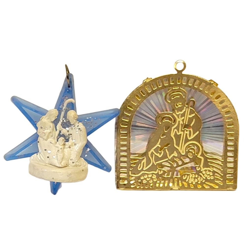 VTG Nativity Scene Christmas Ornaments x 2 Holy Family Avon Reflections Italy‎